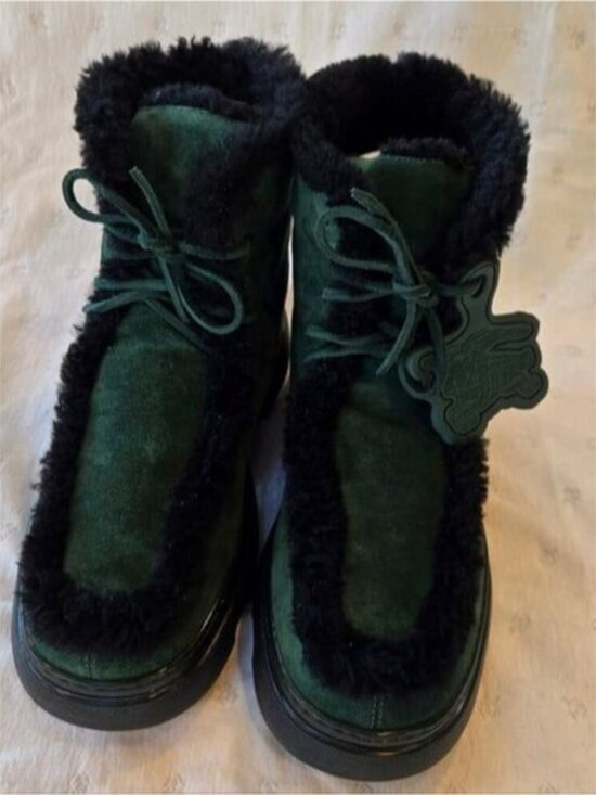 NIB Burberry Creeper Green (Vine) Shearling Round Toe Lace-Up Boots Size 41 main image 8